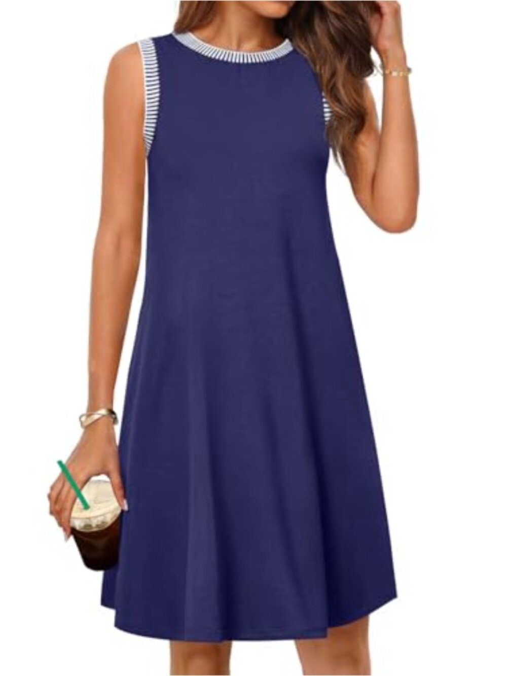 Sleeveless A-Line Mini Sundress with Pockets, Rayon Spandex, Beach Vacation